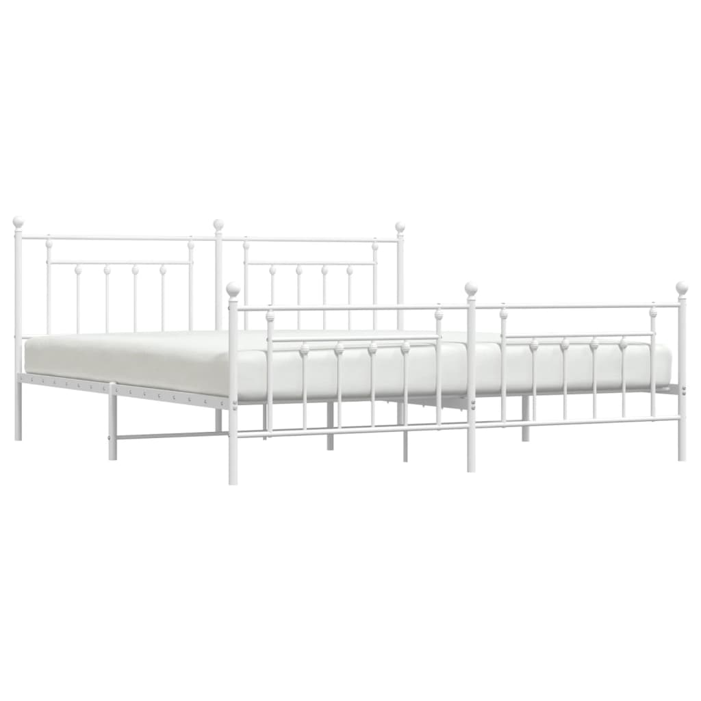 Metal Bed Frame without Mattress with Footboard White 76"x79.9"