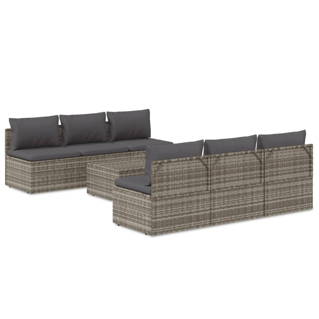 7 Piece Patio Lounge Set with Cushions Gray Poly Rattan