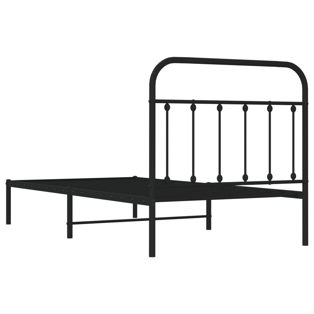 Metal Bed Frame without Mattress with Headboard Black 39.4"x74.8"