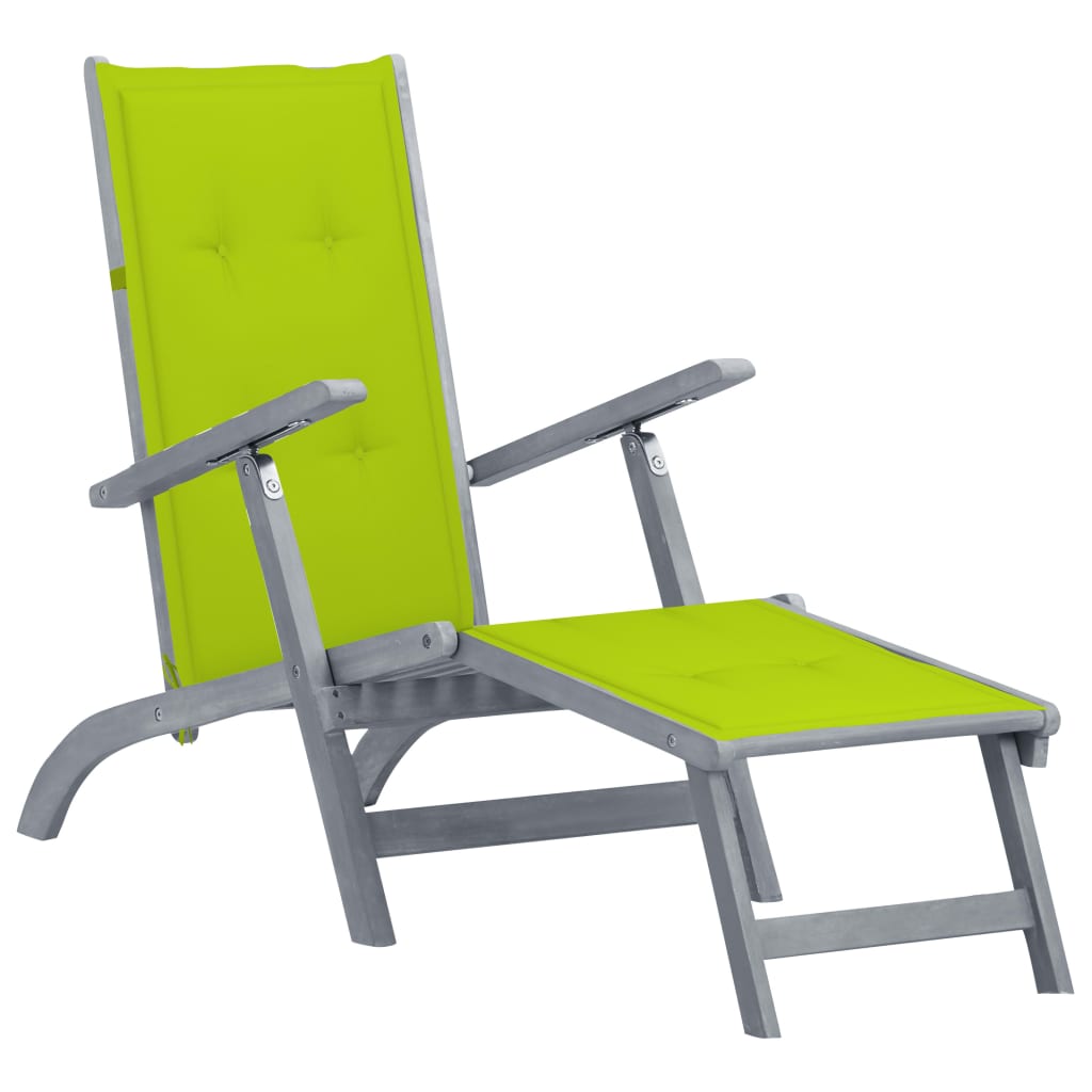 Patio Deck Chair with Footrest and Cushion Solid Acacia Wood