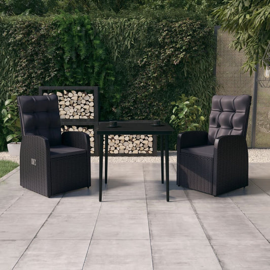 3 Piece Patio Dining Set with Cushions Black