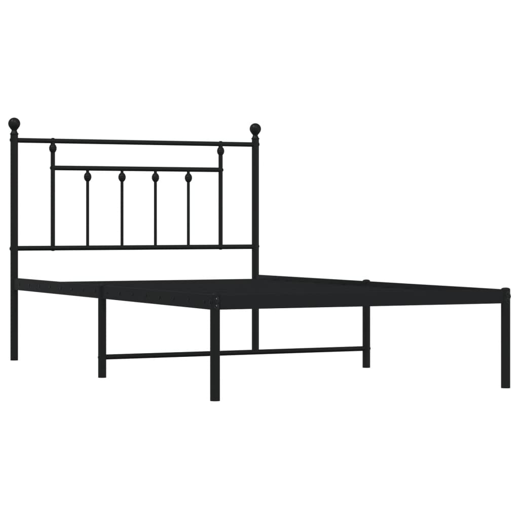 Metal Bed Frame with Headboard Black 39.4"x78.7"