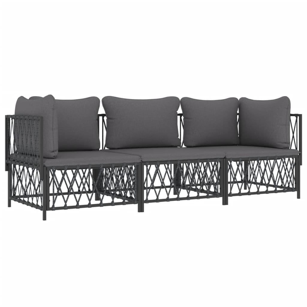 3 Piece Patio Lounge Set with Cushions Anthracite Steel