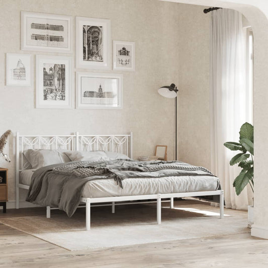 Metal Bed Frame without Mattress with Headboard White 59.1"x78.7"