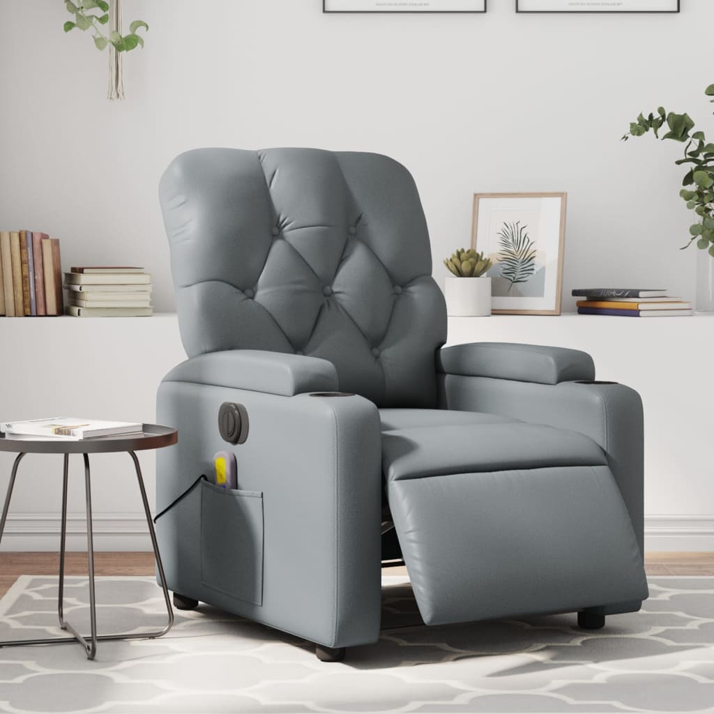 Electric Massage Recliner Chair Gray Faux Leather