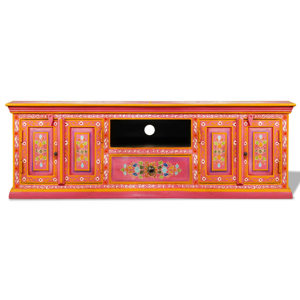 TV Stand Solid Wood Mango Pink Hand Painted