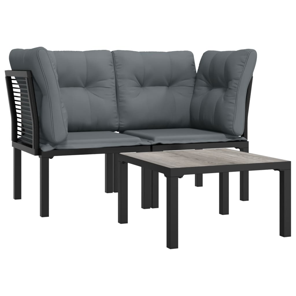 3 Piece Patio Lounge Set Black and Gray Poly Rattan