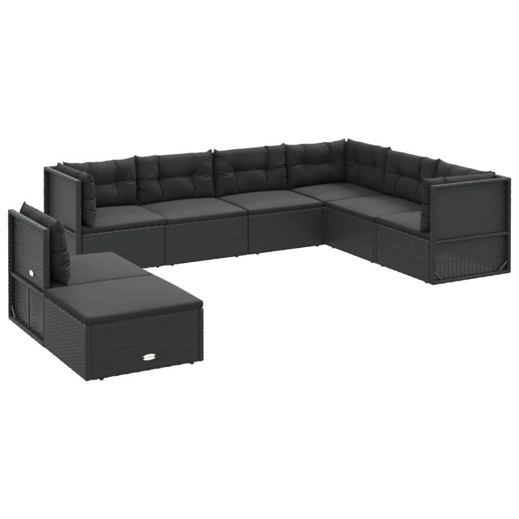 8 Piece Patio Lounge Set with Cushions Black Poly Rattan