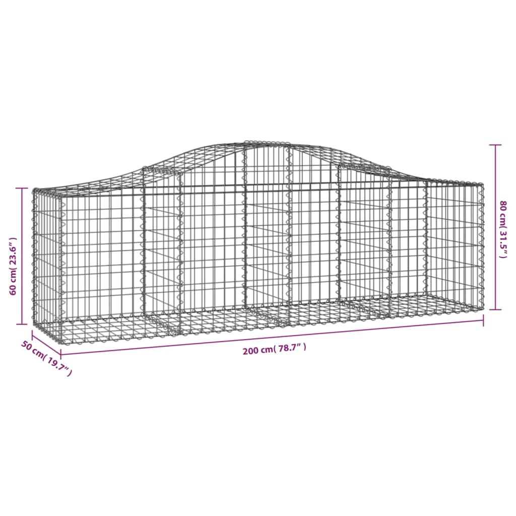 Arched Gabion Baskets 10 pcs 78.7"x19.7"x23.6"/31.5" Galvanized Iron