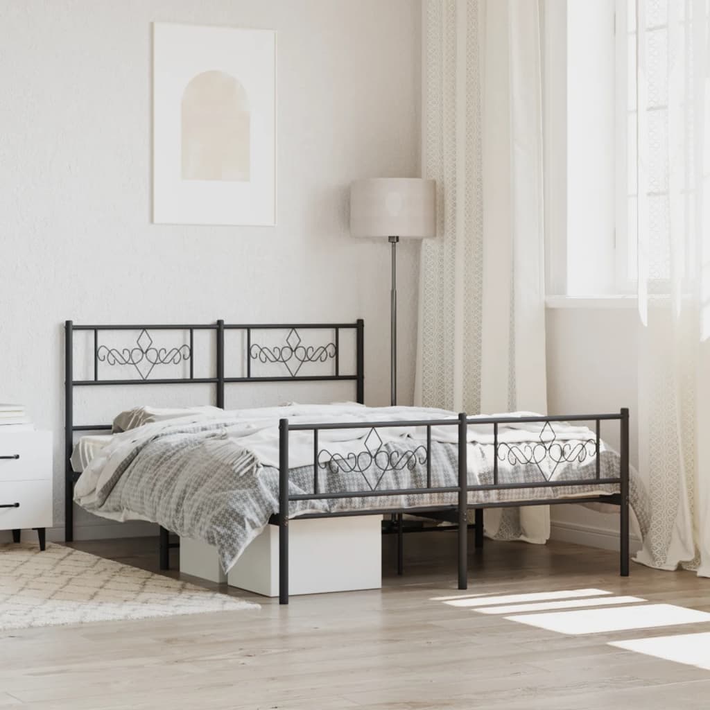 Metal Bed Frame without Mattress with Footboard Black 53.1"x74.8"