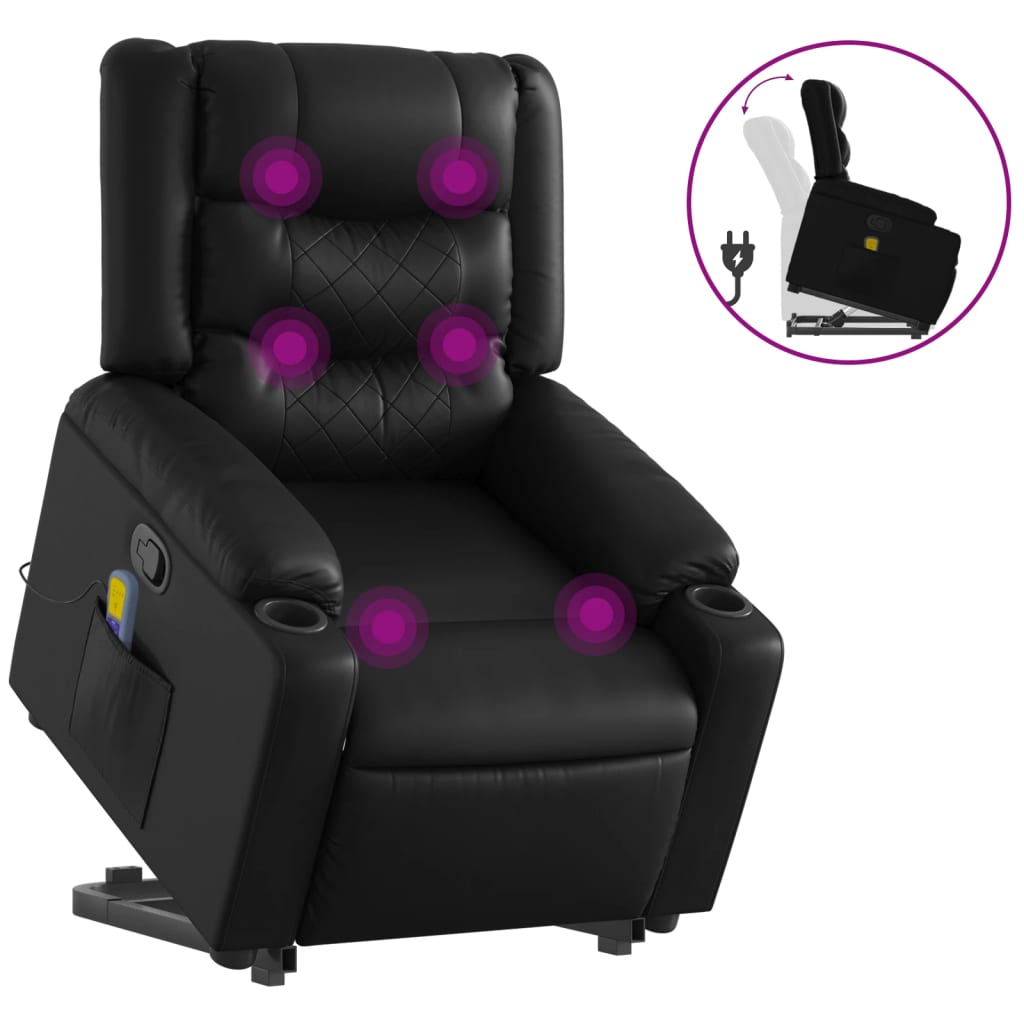 Stand up Massage Recliner Chair Black Faux Leather