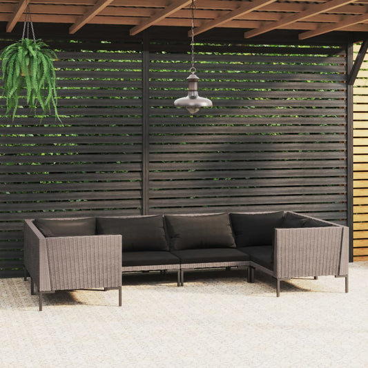 6 Piece Patio Lounge Set with Cushions Poly Rattan Dark Gray