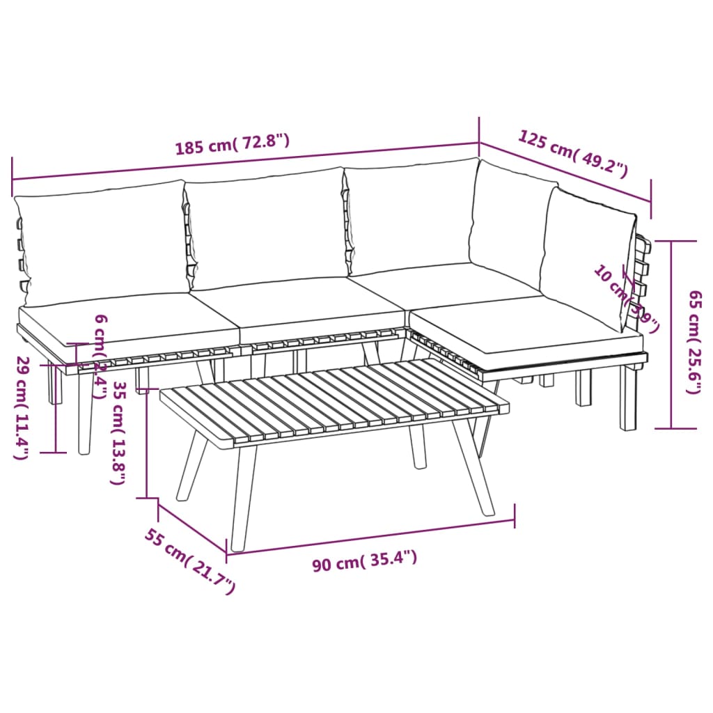 5 Piece Patio Lounge Set with Cushions Solid Acacia Wood