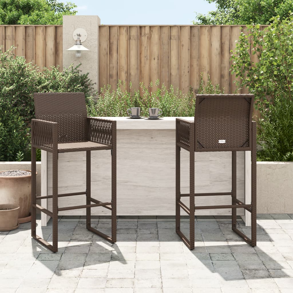 Patio Bar Stools 2 pcs Brown Poly Rattan