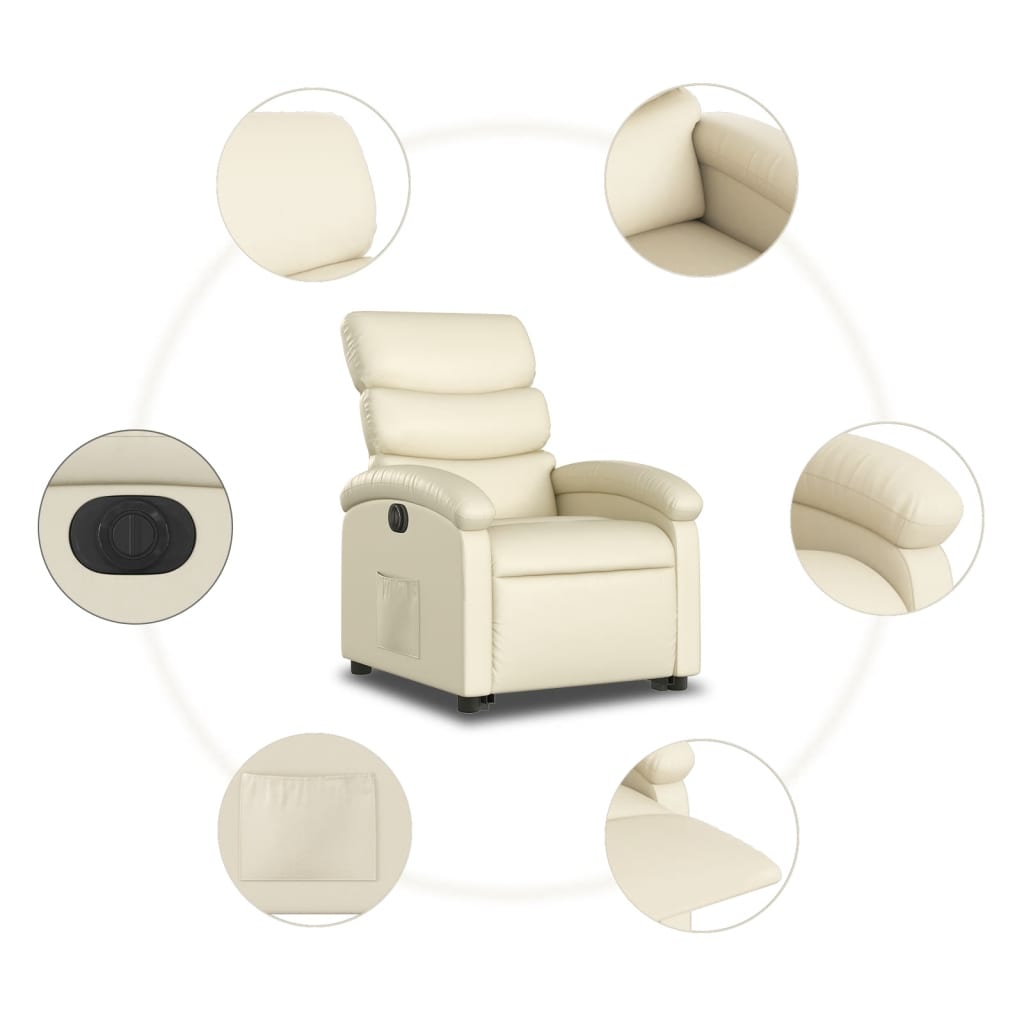 Electric Stand up Recliner Chair Cream Faux Leather