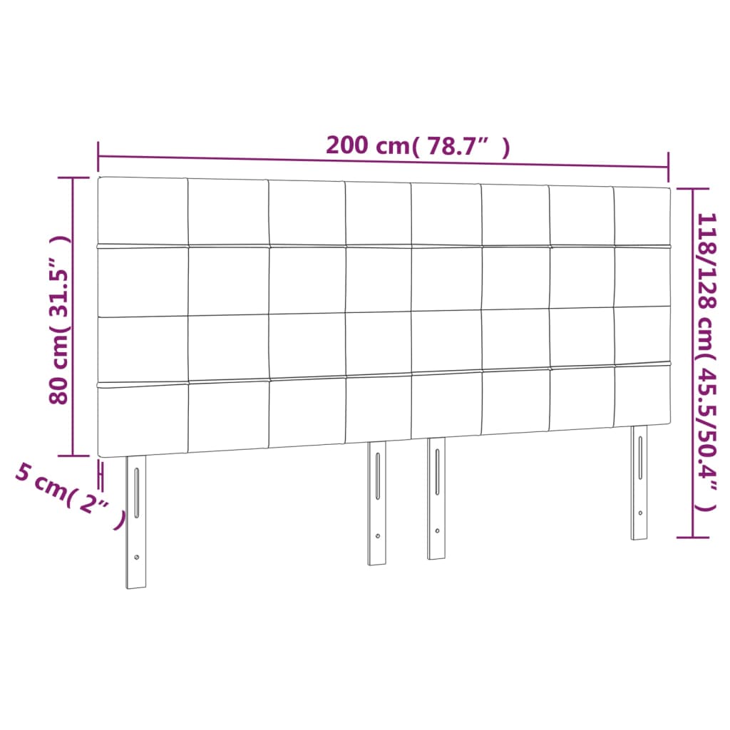 LED Headboard Light Gray 78.7"x2"x46.5"/50.4" Velvet