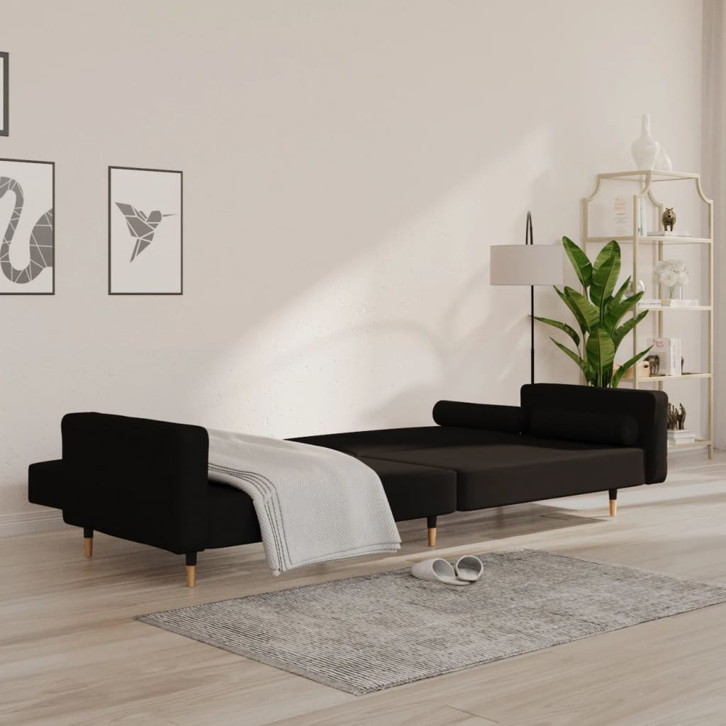 2-Seater Sofa Bed with Two Pillows Black Velvet