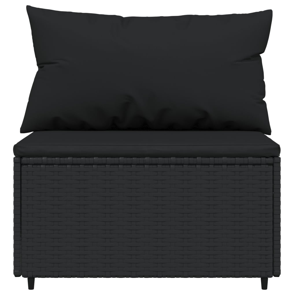 Patio Middle Sofas with Cushions 2 pcs Black Poly Rattan