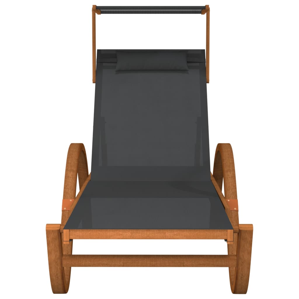 Sun Lounger with Canopy Gray Textilene and Solid Wood Poplar