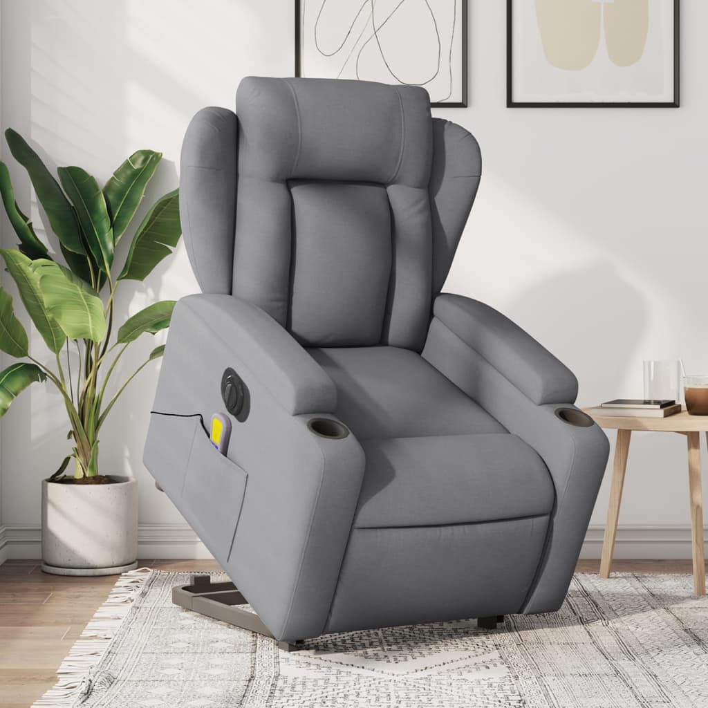 Electric Stand up Massage Recliner Chair Light Gray Fabric