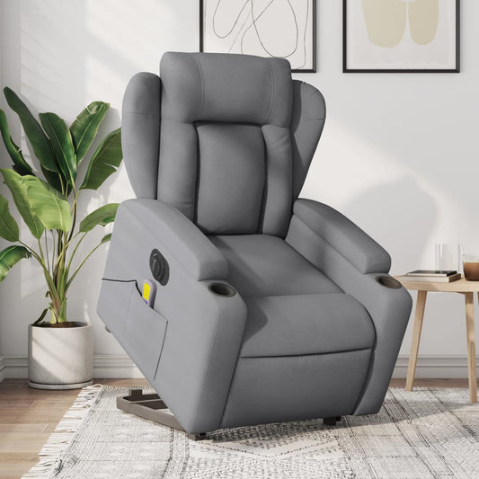 Electric Stand up Massage Recliner Chair Light Gray Fabric