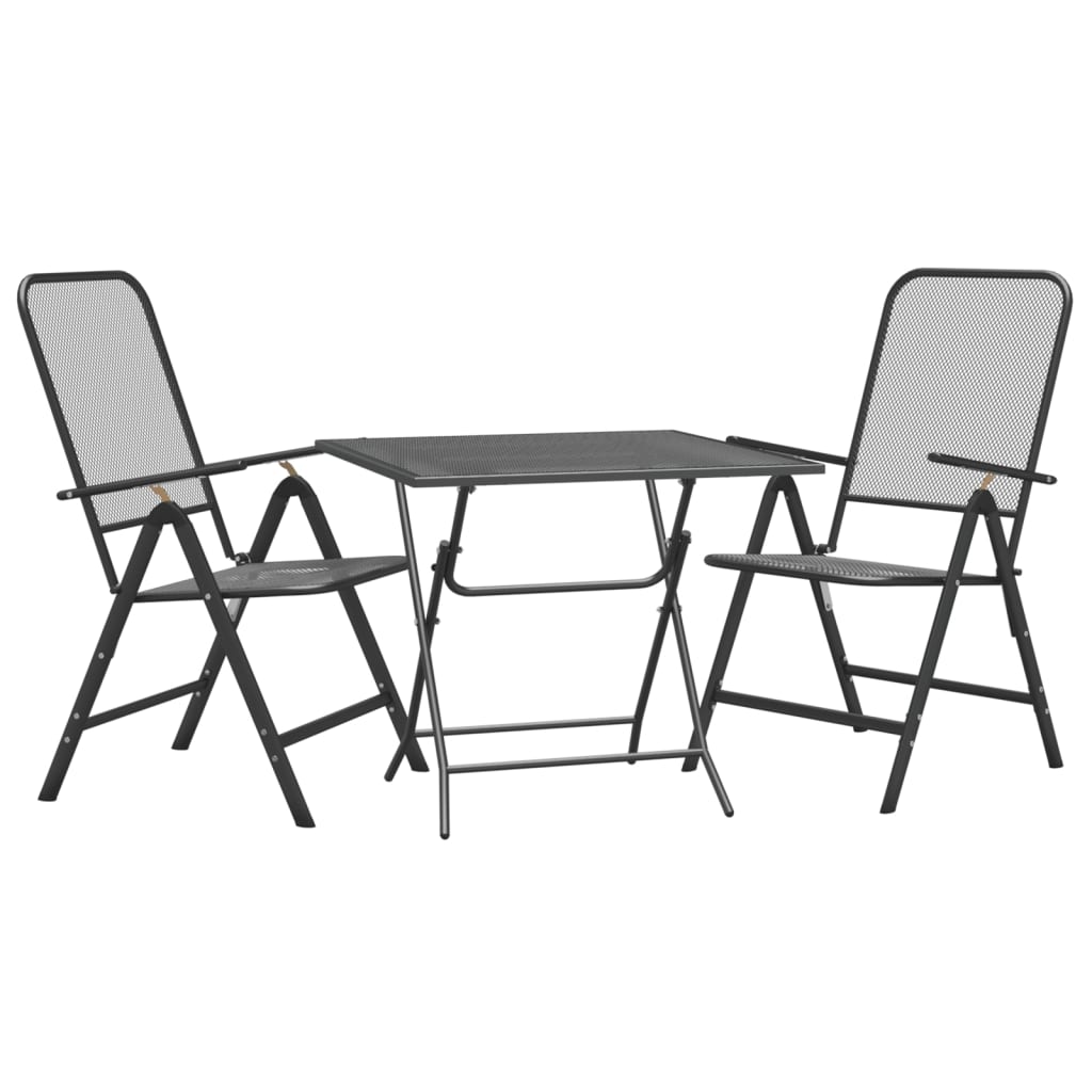 3 Piece Patio Dining Set Expanded Metal Mesh Anthracite