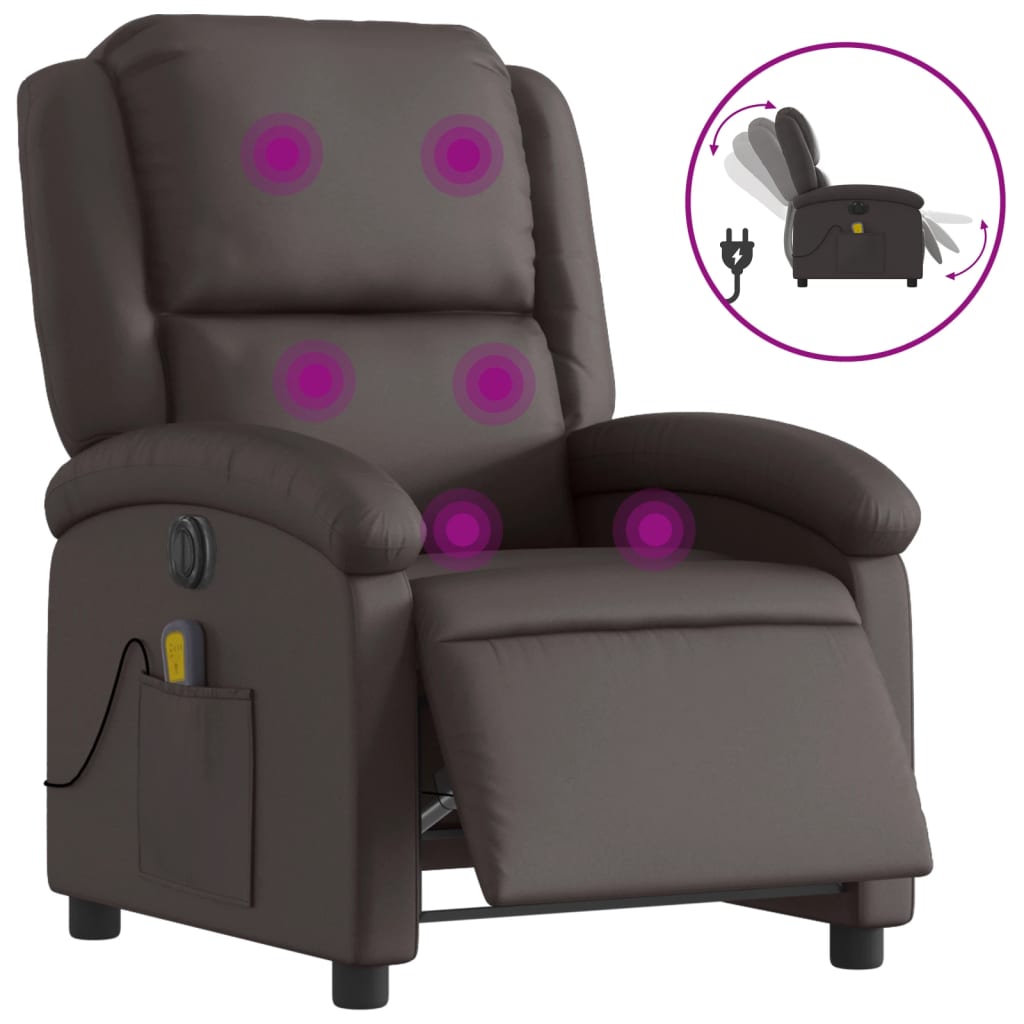 Electric Massage Recliner Chair Dark Brown Real Leather