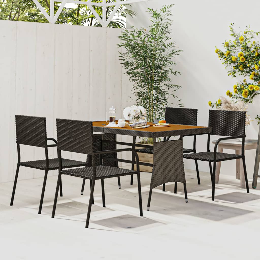 5 Piece Patio Dining Set Poly Rattan Black