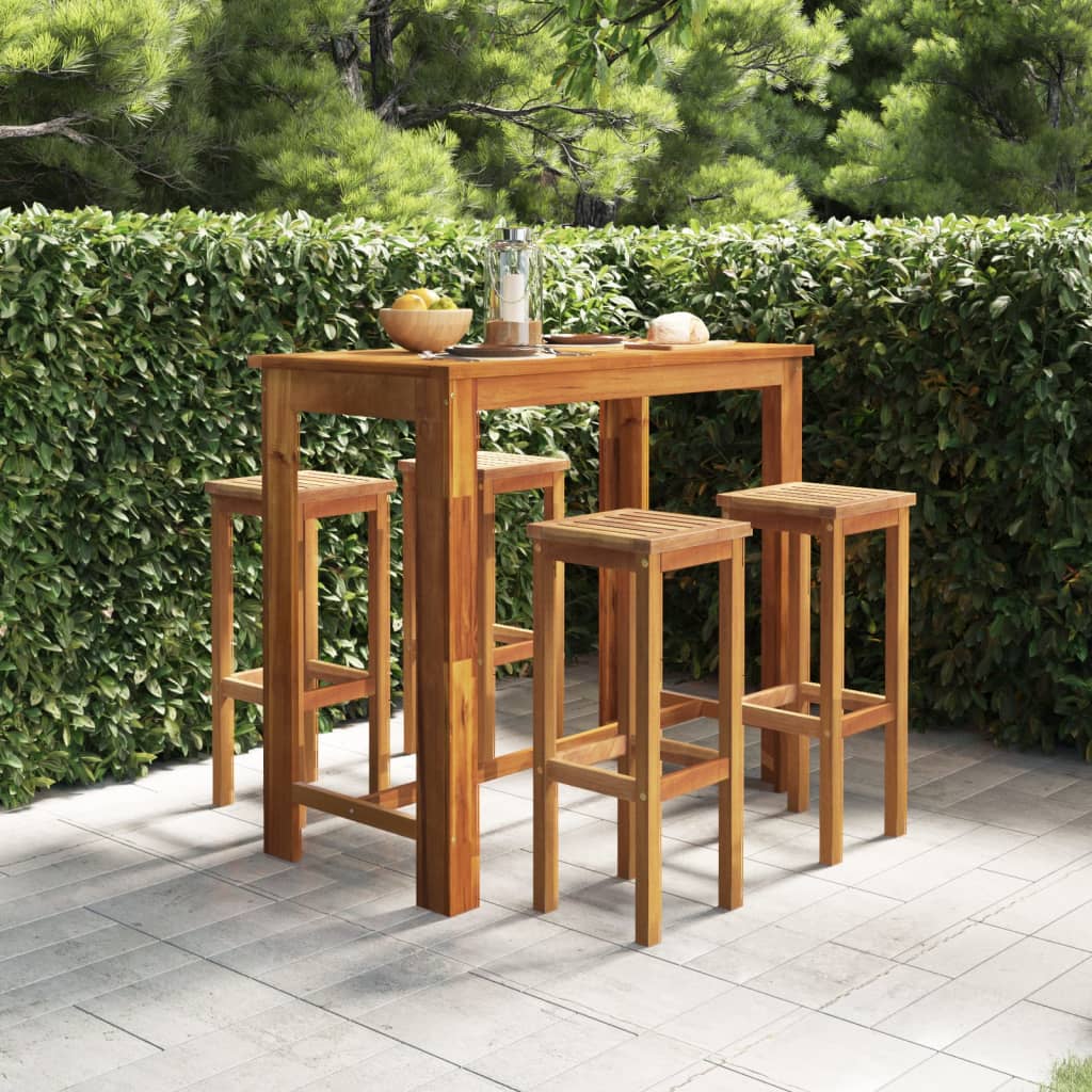 5 Piece Patio Bar Set Solid Wood Acacia