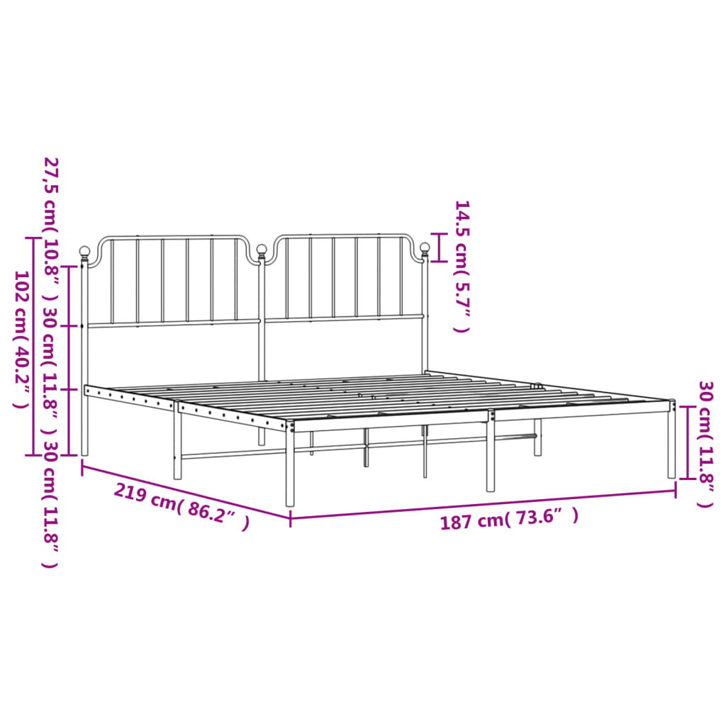 Metal Bed Frame without Mattress with Headboard White 72"x83.9"