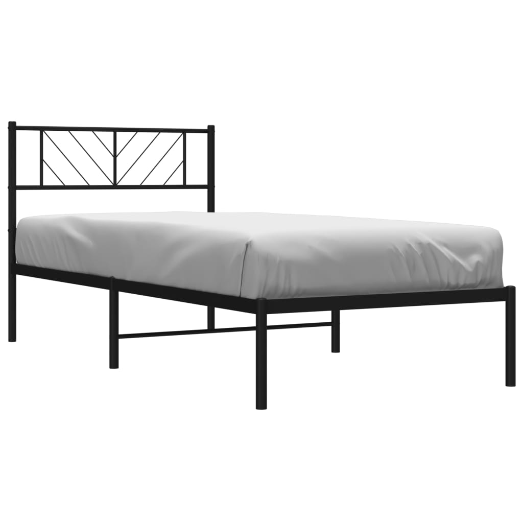 Metal Bed Frame without Mattress with Headboard Black 39.4"x78.7"