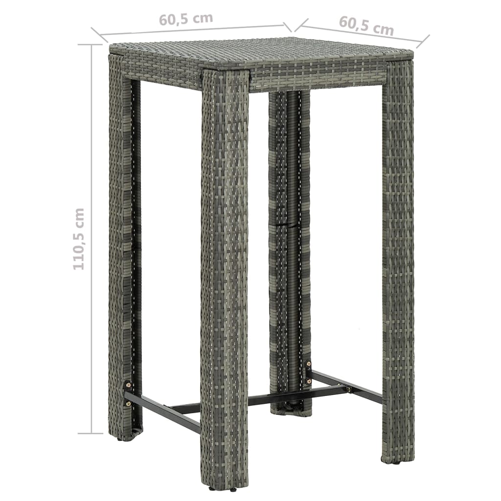 3 Piece Patio Bar Set with Cushions Poly Rattan Gray