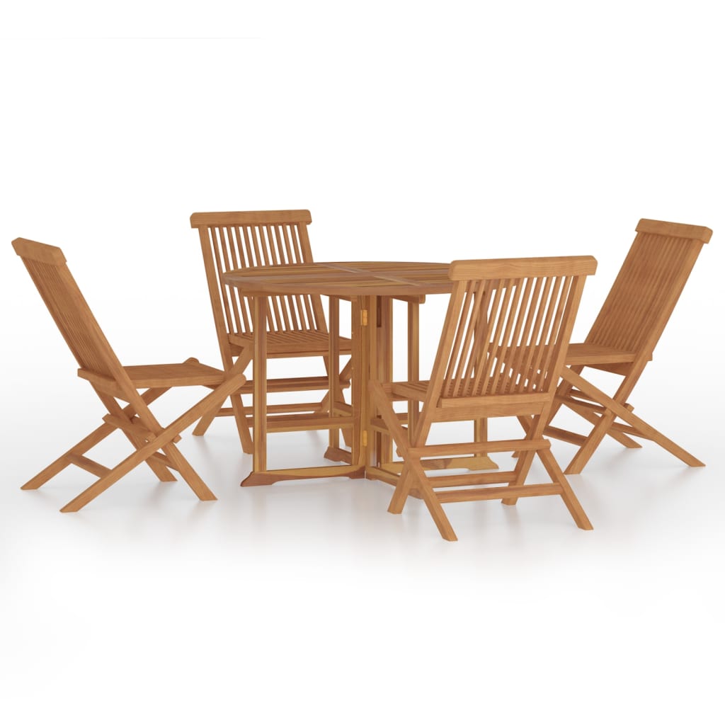 5 Piece Folding Patio Dining Set Solid Wood Teak