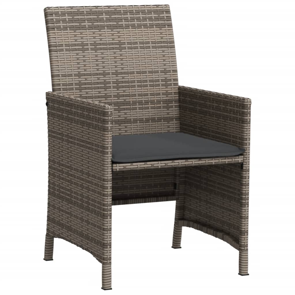 3 Piece Bistro Set with Cushions Gray Poly Rattan