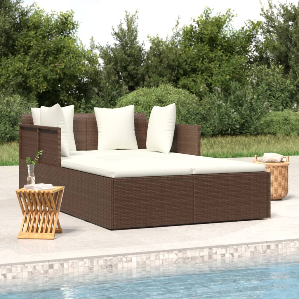 Sunbed with Cushions Brown 71.7"x46.5"x24.8" Poly Rattan