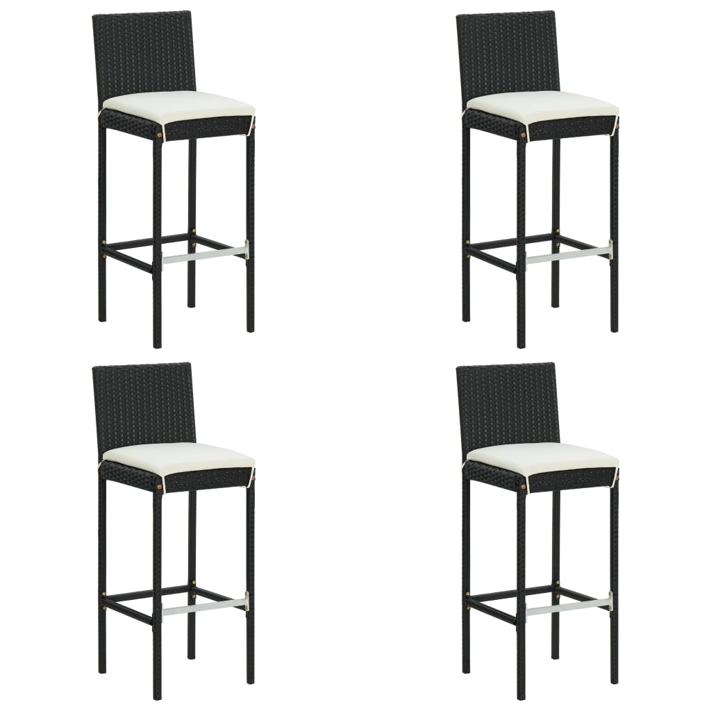 5 Piece Patio Bar Set with Cushions Black Poly Rattan