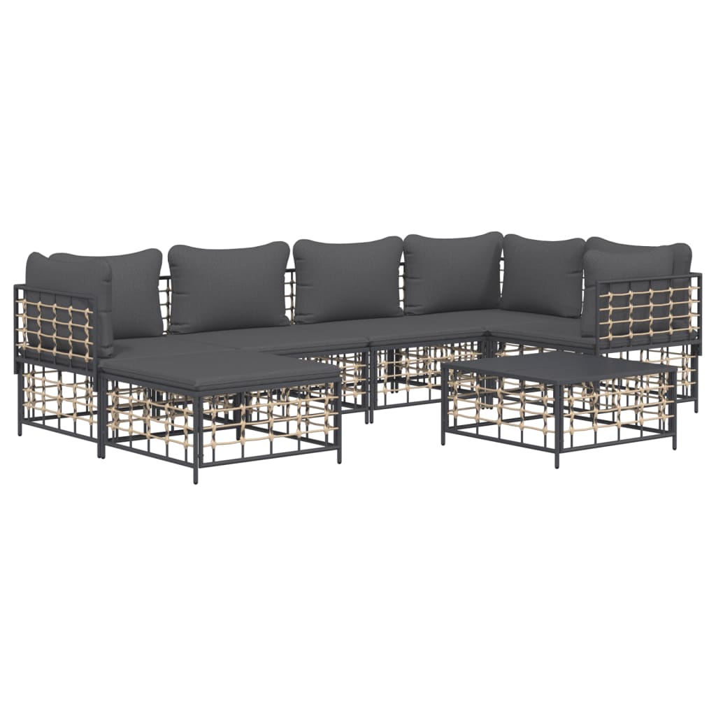 7 Piece Patio Lounge Set with Cushions Anthracite Poly Rattan