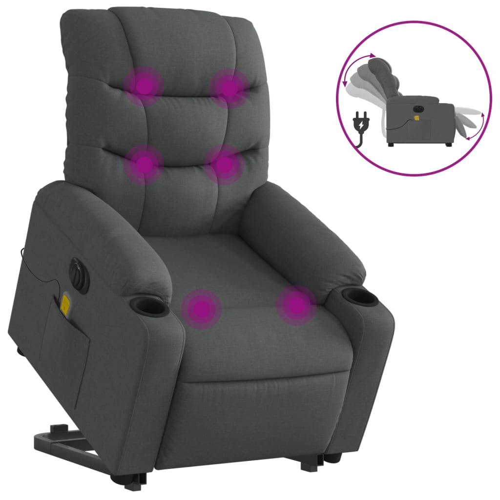 Electric Stand up Massage Recliner Chair Dark Gray Fabric