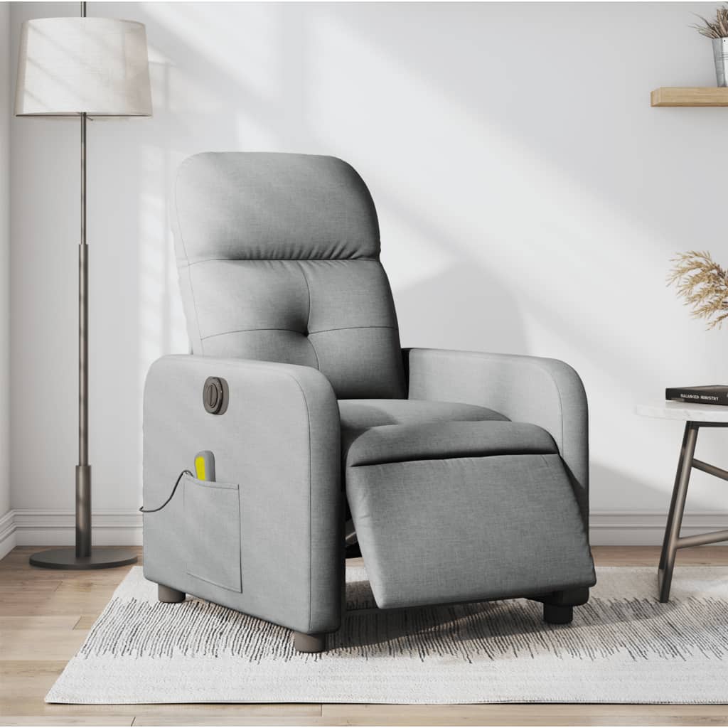 Electric Massage Recliner Chair Light Gray Fabric