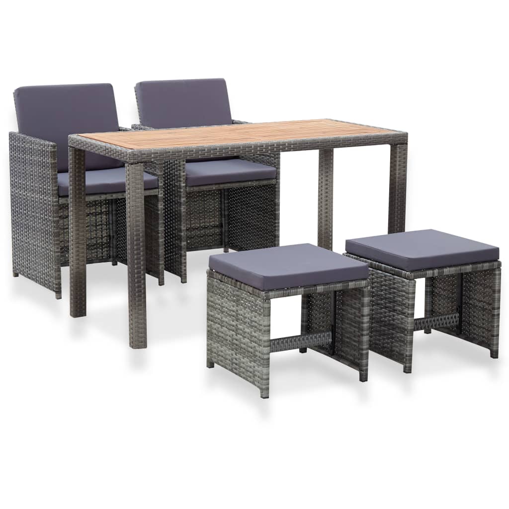 5 Piece Patio Dining Set Poly Rattan and Acacia Wood Anthracite