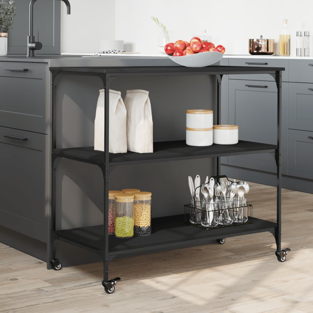 Kitchen Trolley Black 40.2"x19.7"x37.4" Engineered Wood