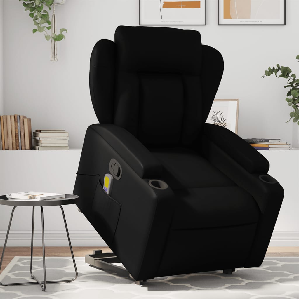 Stand up Massage Recliner Chair Black Faux Leather