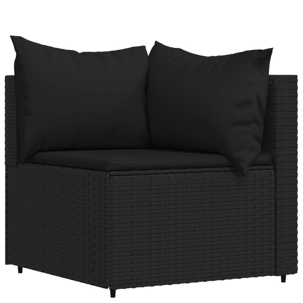 4 Piece Patio Lounge Set with Cushions Black Poly Rattan