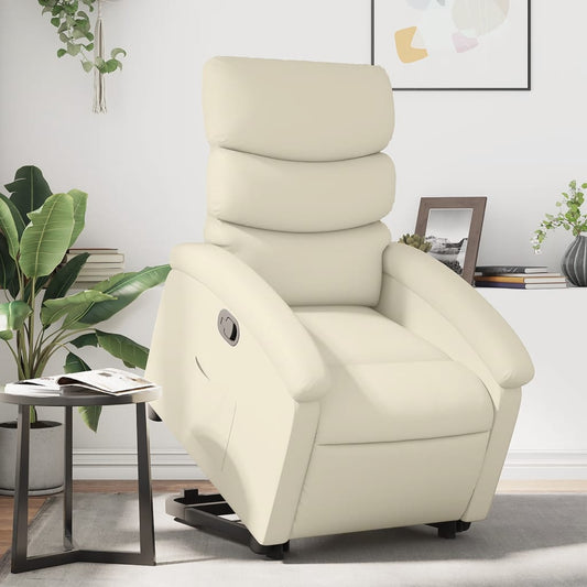 Stand up Recliner Chair Cream Faux Leather