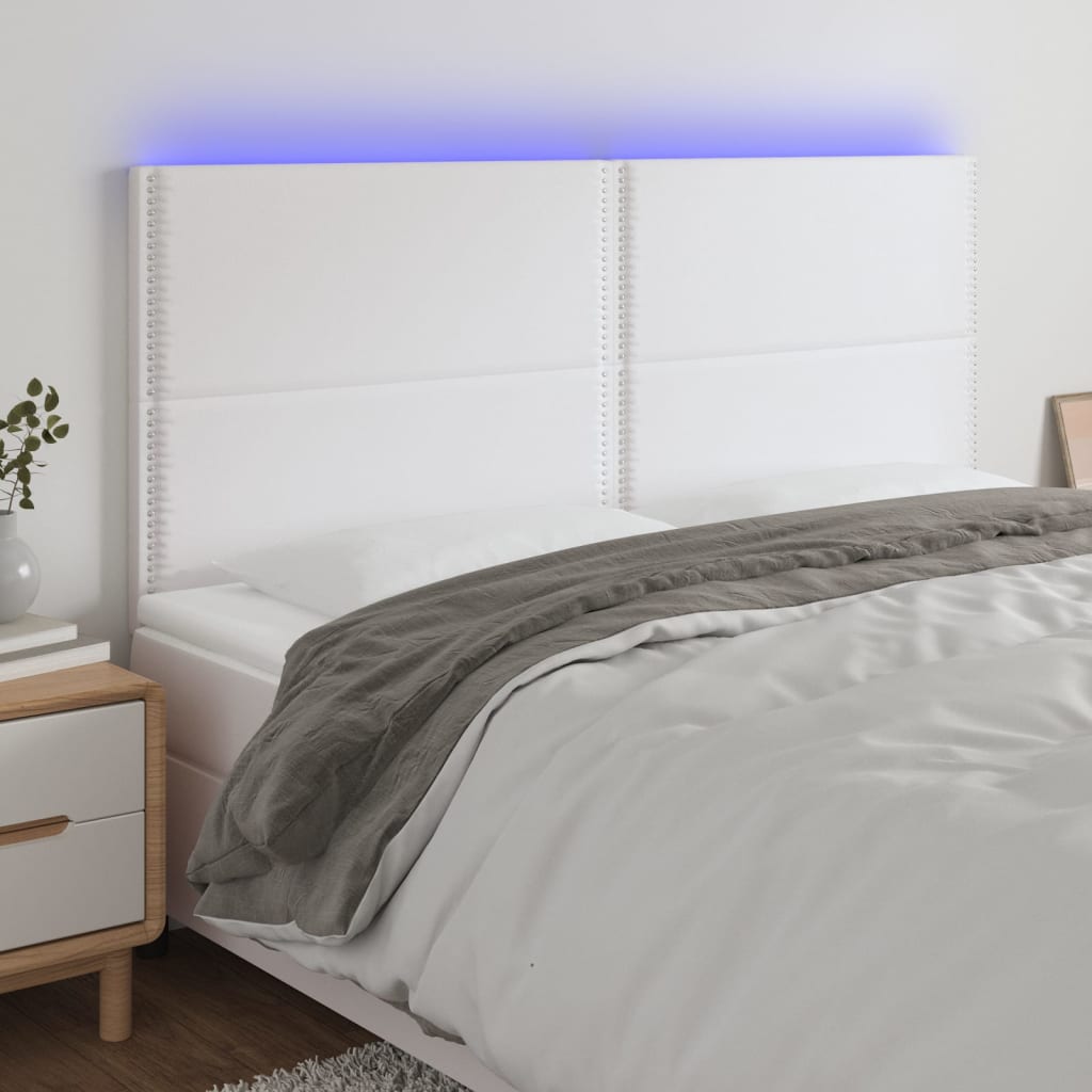 LED Headboard White 63"x2"x46.5"/50.4" Faux Leather