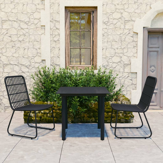 3 Piece Patio Dining Set Poly Rattan and Glass