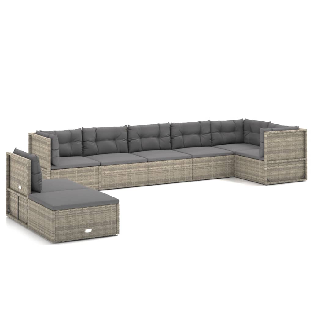 8 Piece Patio Lounge Set with Cushions Gray Poly Rattan