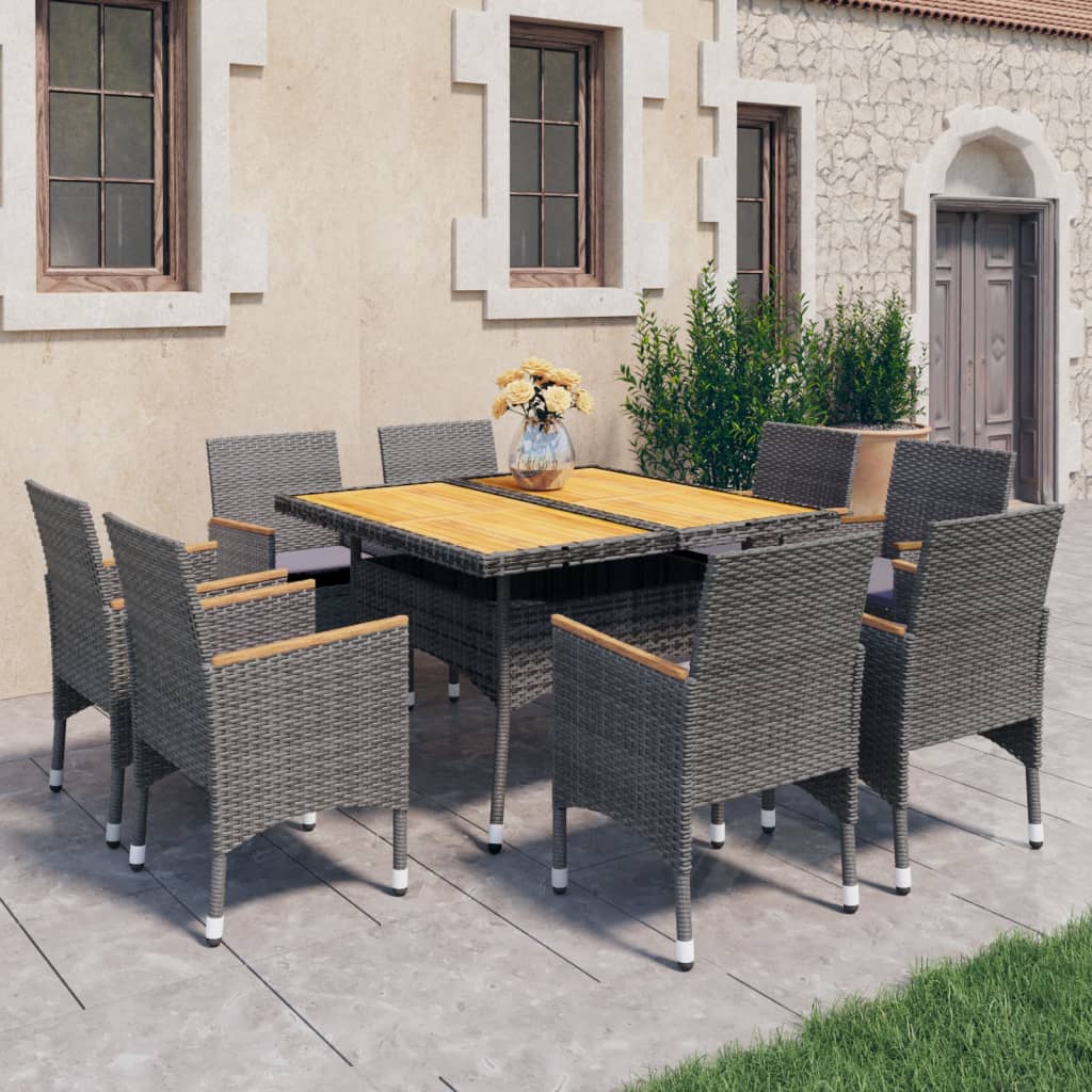 3 Piece Patio Dining Set Black Poly Rattan and Acacia Wood