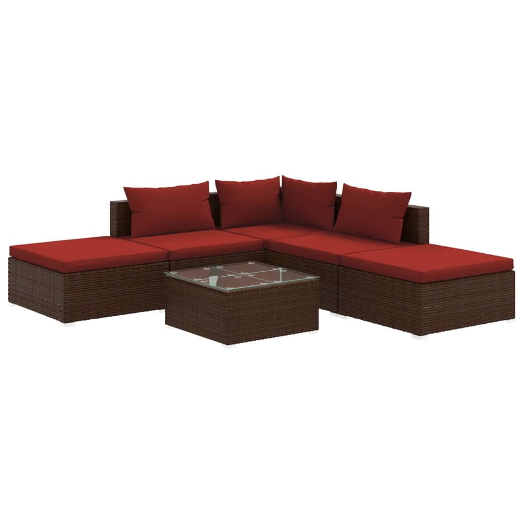 6 Piece Patio Lounge Set with Cushions Poly Rattan Brown