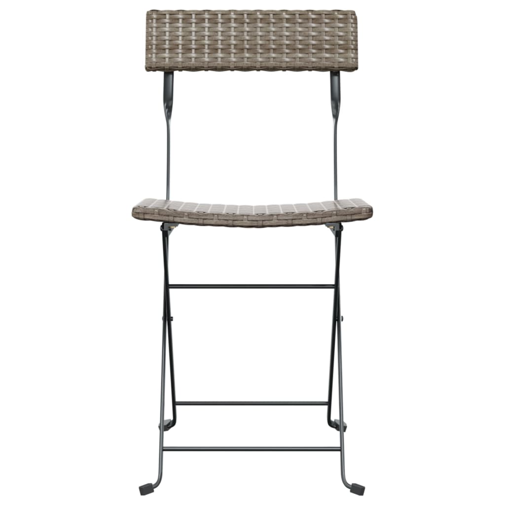 Folding Bistro Chairs 2 pcs Gray Poly Rattan and Steel